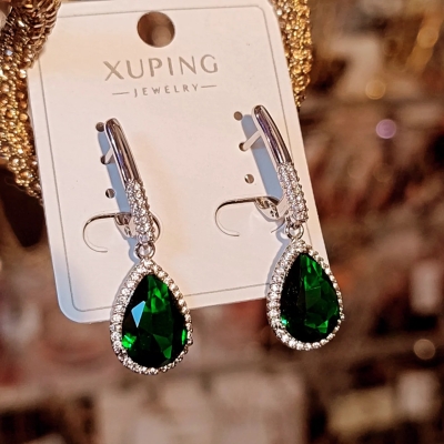 گوشواره نگین سبز زمردی برند ژوپینگ Xuping ارزانترین فروشگاه اینترنتی