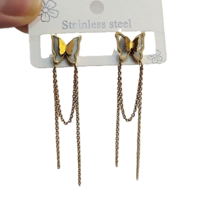 گوشواره طرح پروانه دو آویز رنگ ثابت ارزانترین فروشگاه اینترنتی