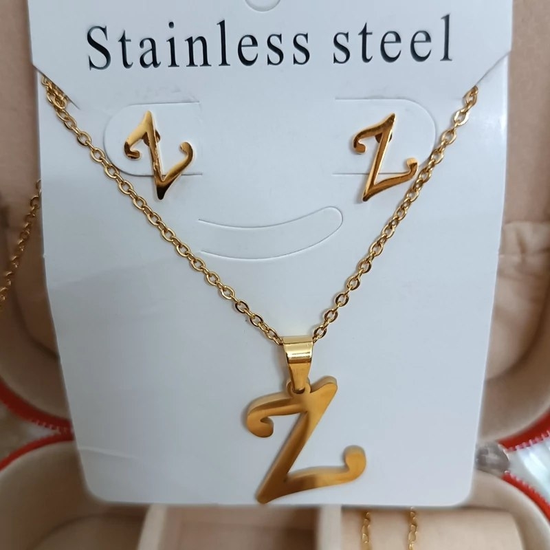 نیم ست گردنبند و گوشواره حروف انگلیسی Z استیل رنگ ثابت در ارزانترین فروشگاه اینترنتی ایران ارزان
