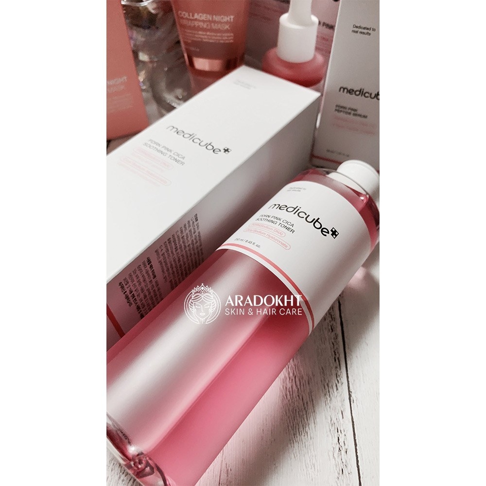 تونر تسکین دهنده و روشن کننده مدی کیوب مدل PDRN Pink حجم 250 میلی لیتر اورجینال