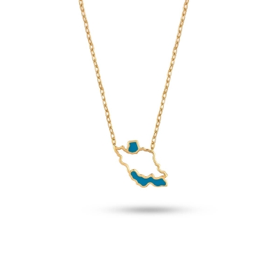 گردنبند طرح نقشه ایران طلایی آبی در ارزانترین فروشگاه اینترنتی ایران ارزان