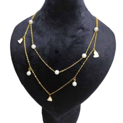 گردنبند ژوپینگ Xuping طرح قلب و مروارید دوبل استیل رنگ ثابت