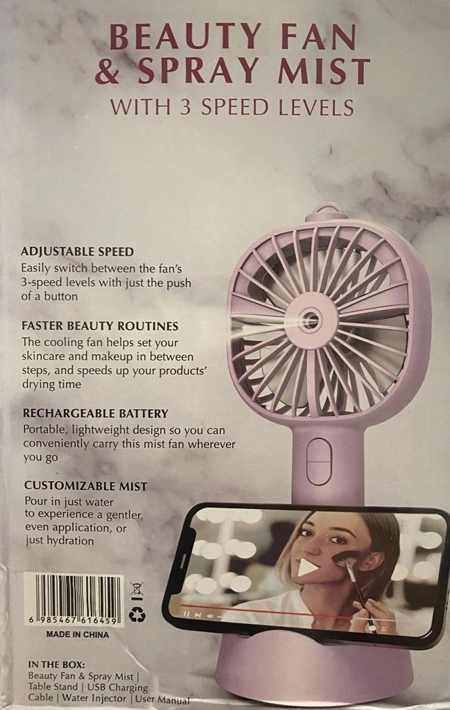 پنکه مه پاش دستی با هولدر موبایل مدل Beauty Fan با ۳ سطح سرعت